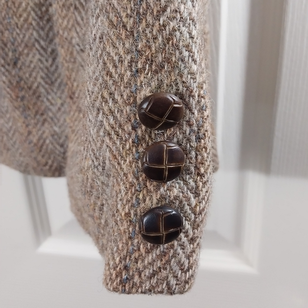 Andre Barreau Women's Tan Herringbone Blazer 100% Pure Wool Size 16 - Picture 3 of 7